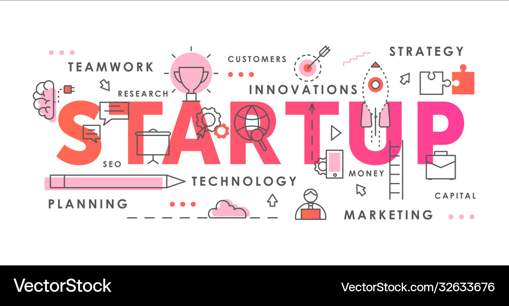 Startup word abstract thin line Vector Image