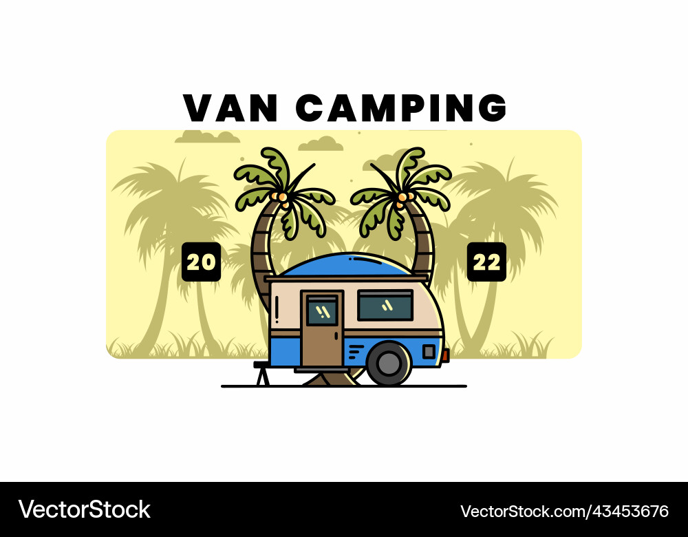 Teardrop camper and coconut tree design Teardrop camper and coconut tree design Vector Image