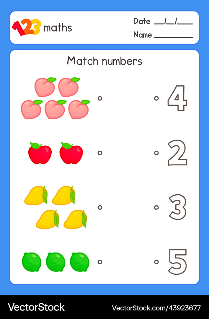 Draw a line matching the number and picture Draw a line matching the number and picture vector image