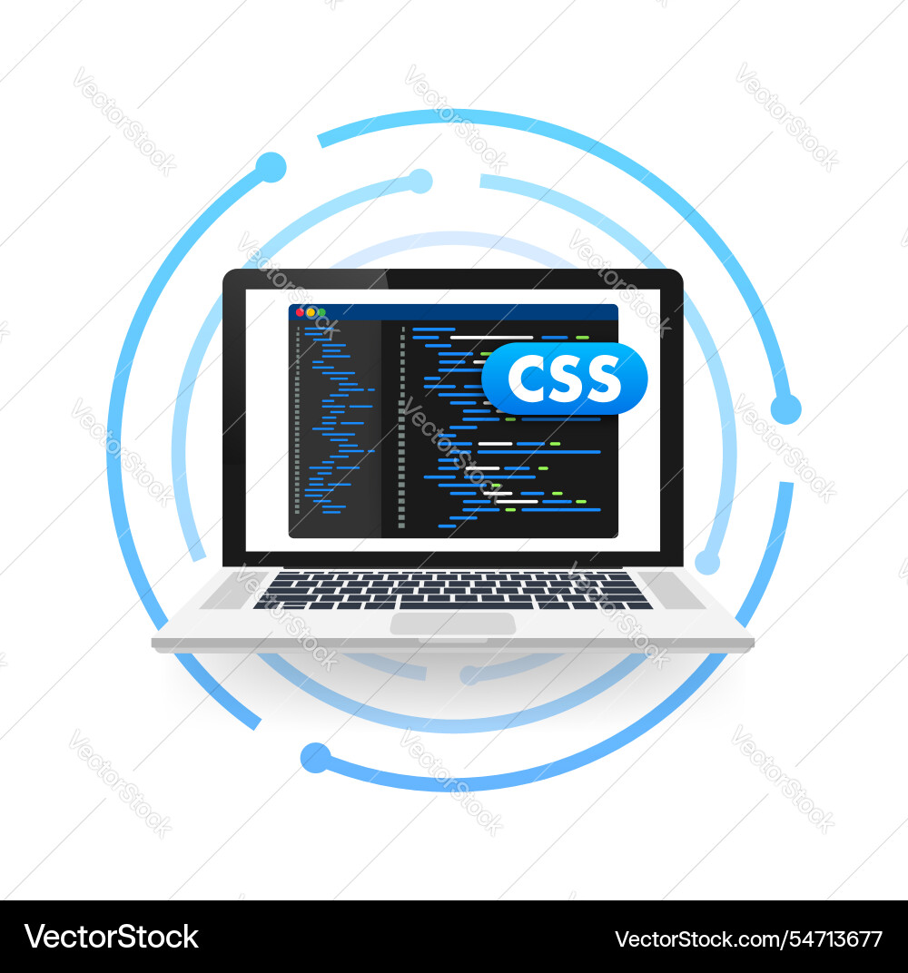 Laptop showing cascading style sheets programming Laptop showing cascading style sheets programming vector image