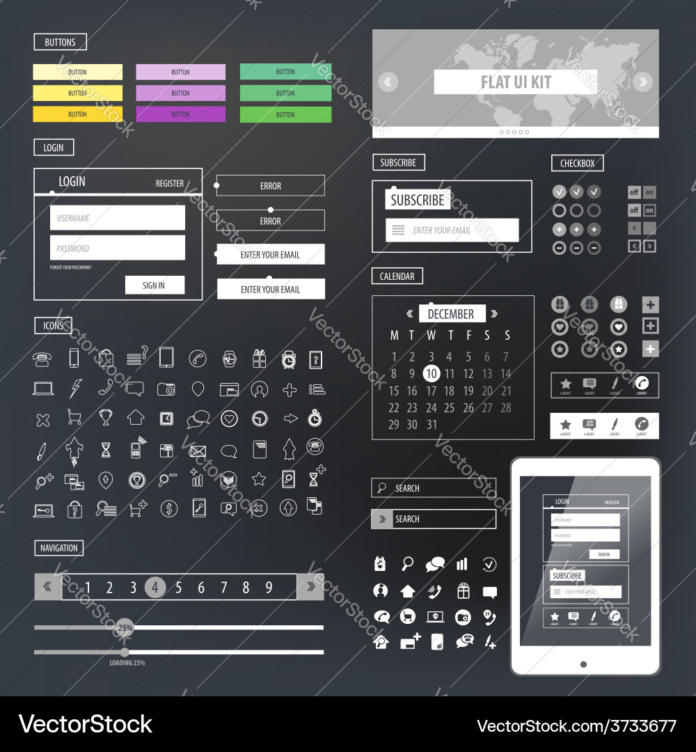 Responsive UI Kit - Icons & Templates Vector Image