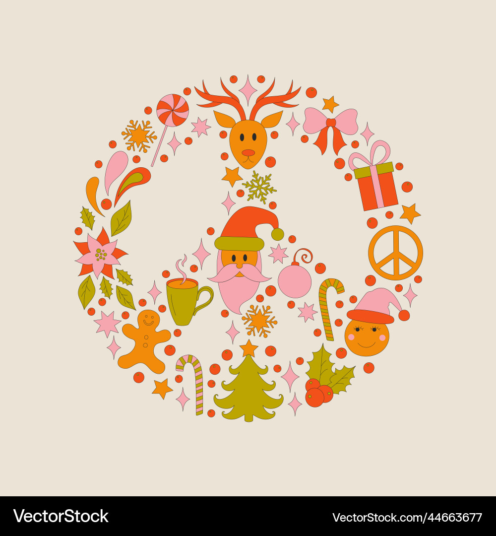 Retro frame with 70s style christmas elements Vector Image
