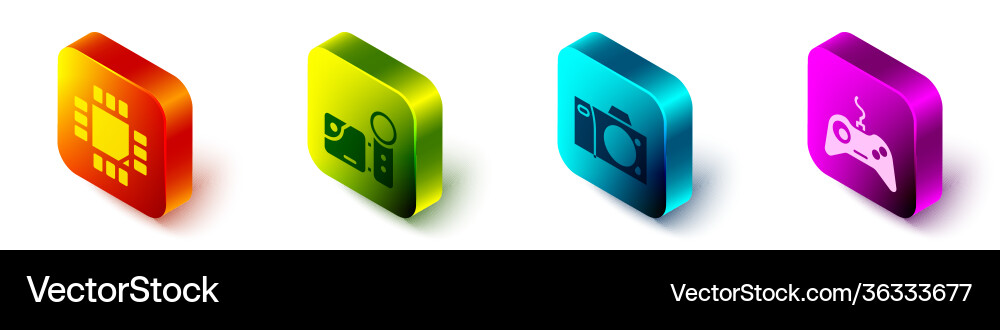 Set isometric processor with microcircuits cpu Set isometric processor with microcircuits cpu vector image