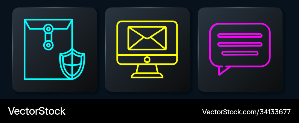 Set line envelope with shield speech bubble chat Set line envelope with shield speech bubble chat vector image