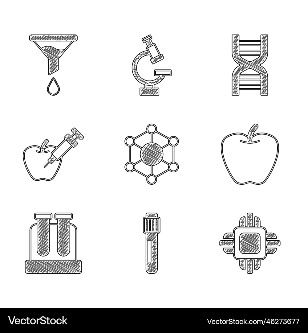 Set molecule test tube processor cpu apple Set molecule test tube processor cpu apple vector image