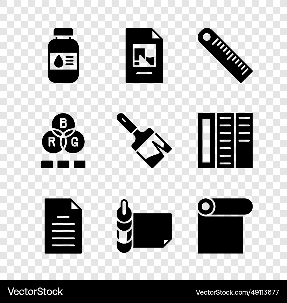 Set printer ink bottle file document ruler roll Set printer ink bottle file document ruler roll Vector Image