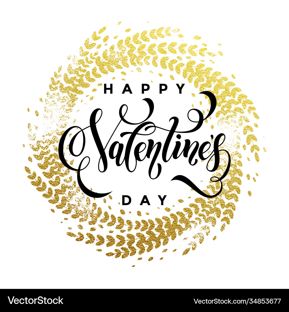 Valentine day gold love heart glitter greeting Valentine day gold love heart glitter greeting vector image