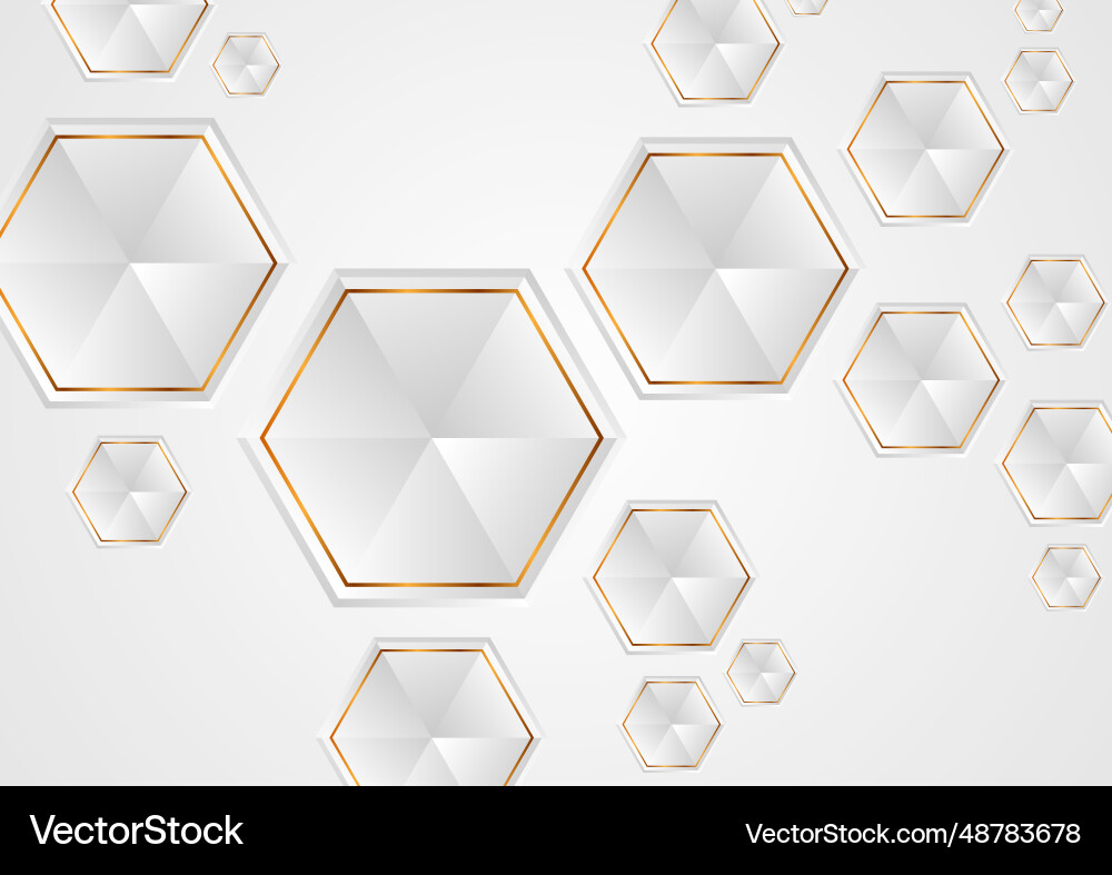 Grey and golden tech hexagons abstract background Vector Image