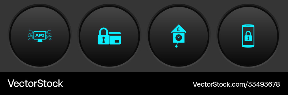 Set computer api interface credit card with lock Set computer api interface credit card with lock vector image