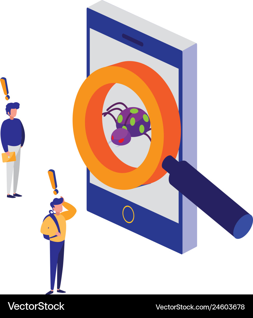 Smartphone with magnifying searching bug virus vector image