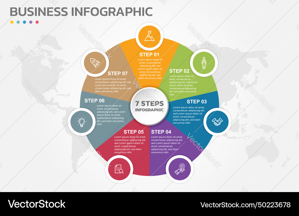 Visual data presentation cycle diagram with 7 Visual data presentation cycle diagram with 7 vector image