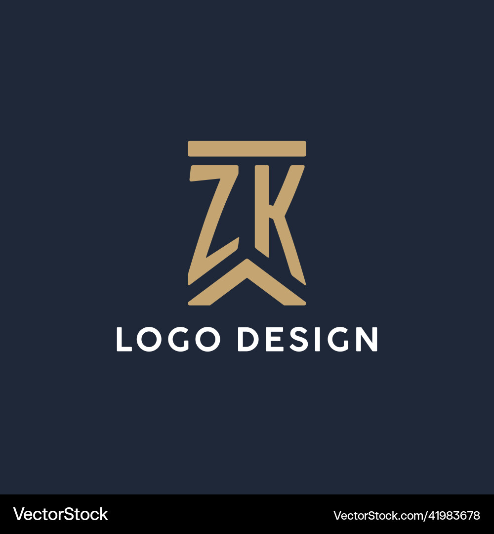 Zk initial monogram logo design in a rectangular Vector Image