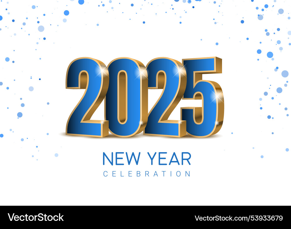 2025 elegantly 3d blue numbers with gold stroke 2025 elegantly 3d blue numbers with gold stroke vector image