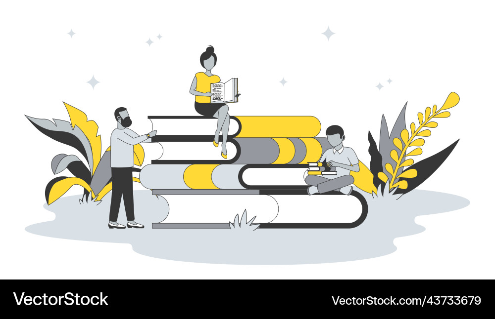 Book library concept in flat design with people vector image