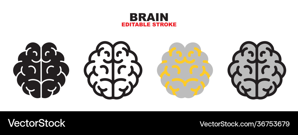 Brain icon set with different styles editable Brain icon set with different styles editable vector image
