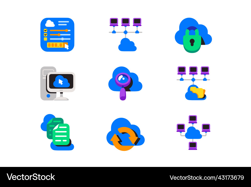 Cloud network server icon set computer technology vector image