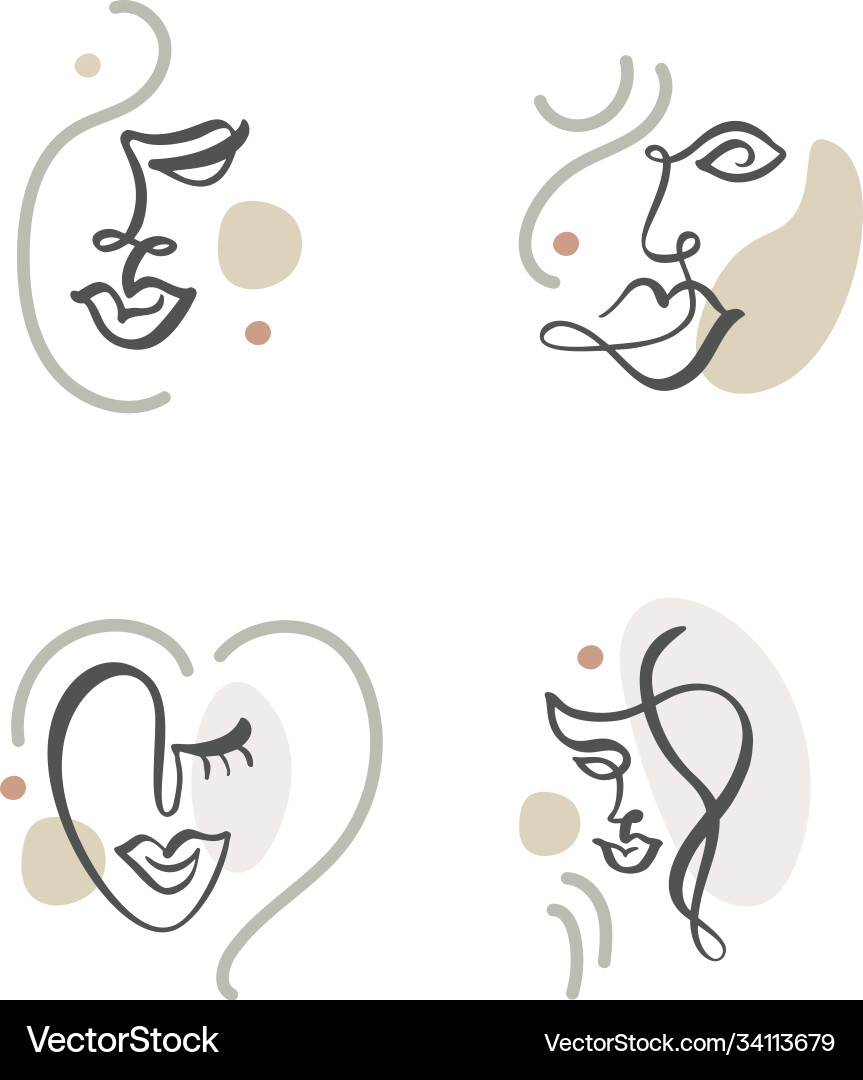 Continuous line abstract drawing set faces Continuous line abstract drawing set faces Vector Image