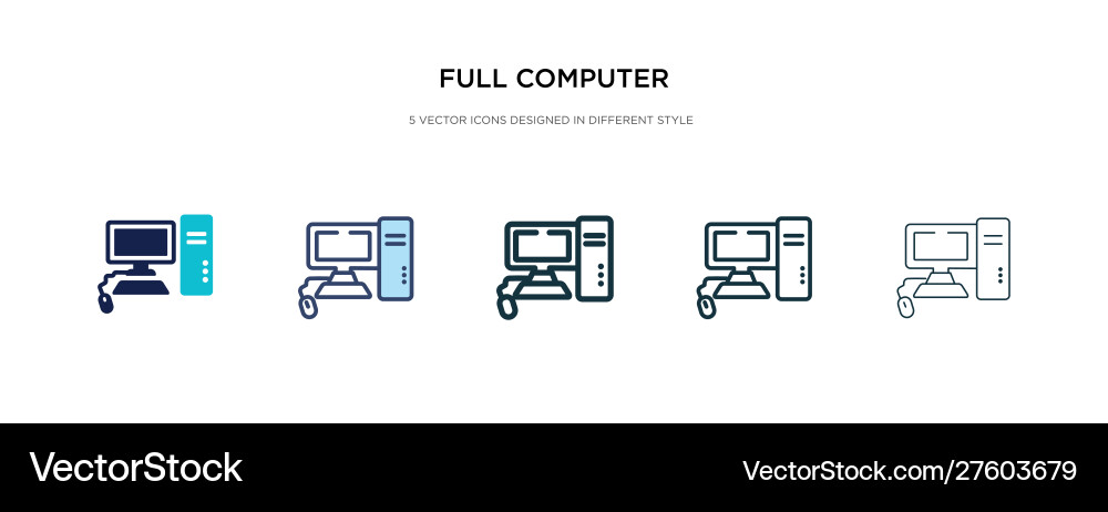 Full computer icon in different style two Full computer icon in different style two vector image