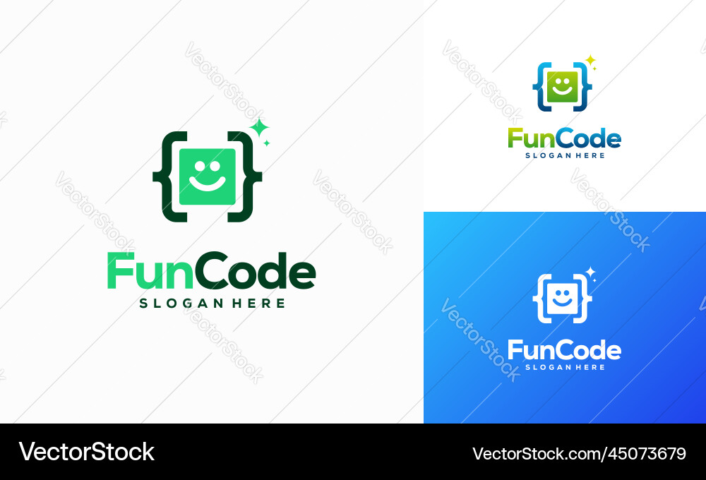 Fun Code Logo Designs Konzept Kodierung Programmierer vektorbild