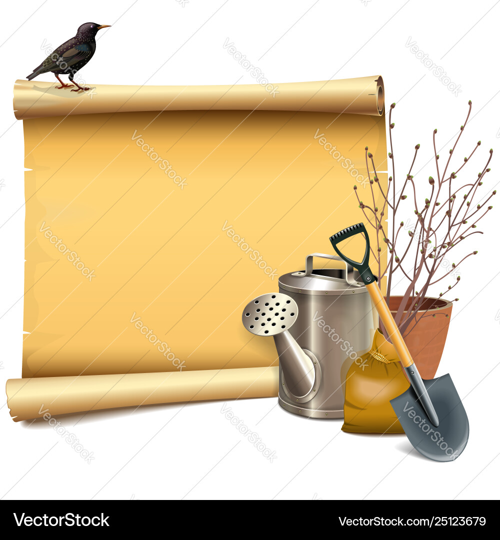 Garden Scroll with Tools vector image