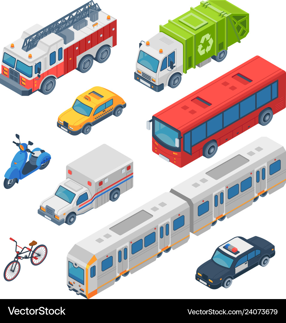 Isometric city transport ambulance police car Isometric city transport ambulance police car vector image
