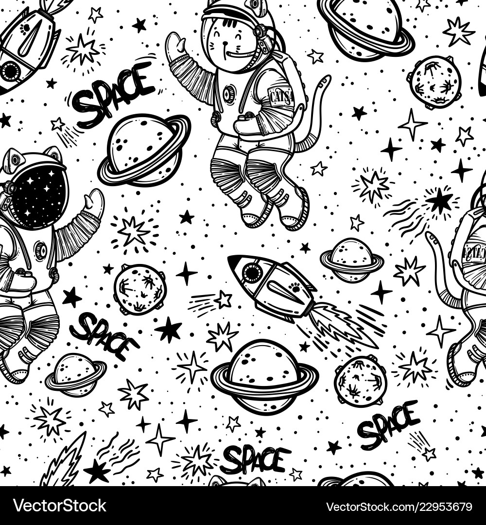 Nahtlose Muster Katze Astronaut soaring Nahtlose Muster Katze Astronaut soaring vektorbild