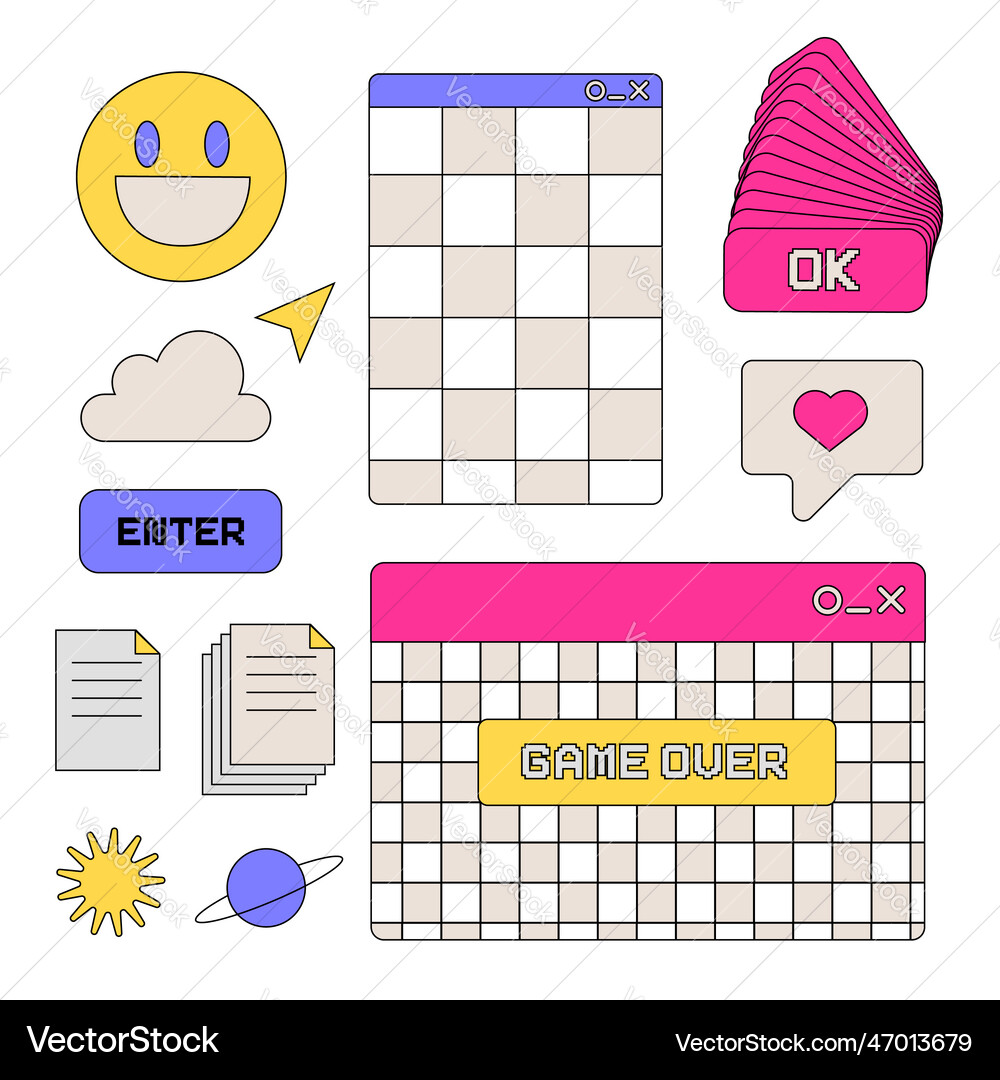 Old pc user interface funny set of flat linear ui Old pc user interface funny set of flat linear ui Vector Image