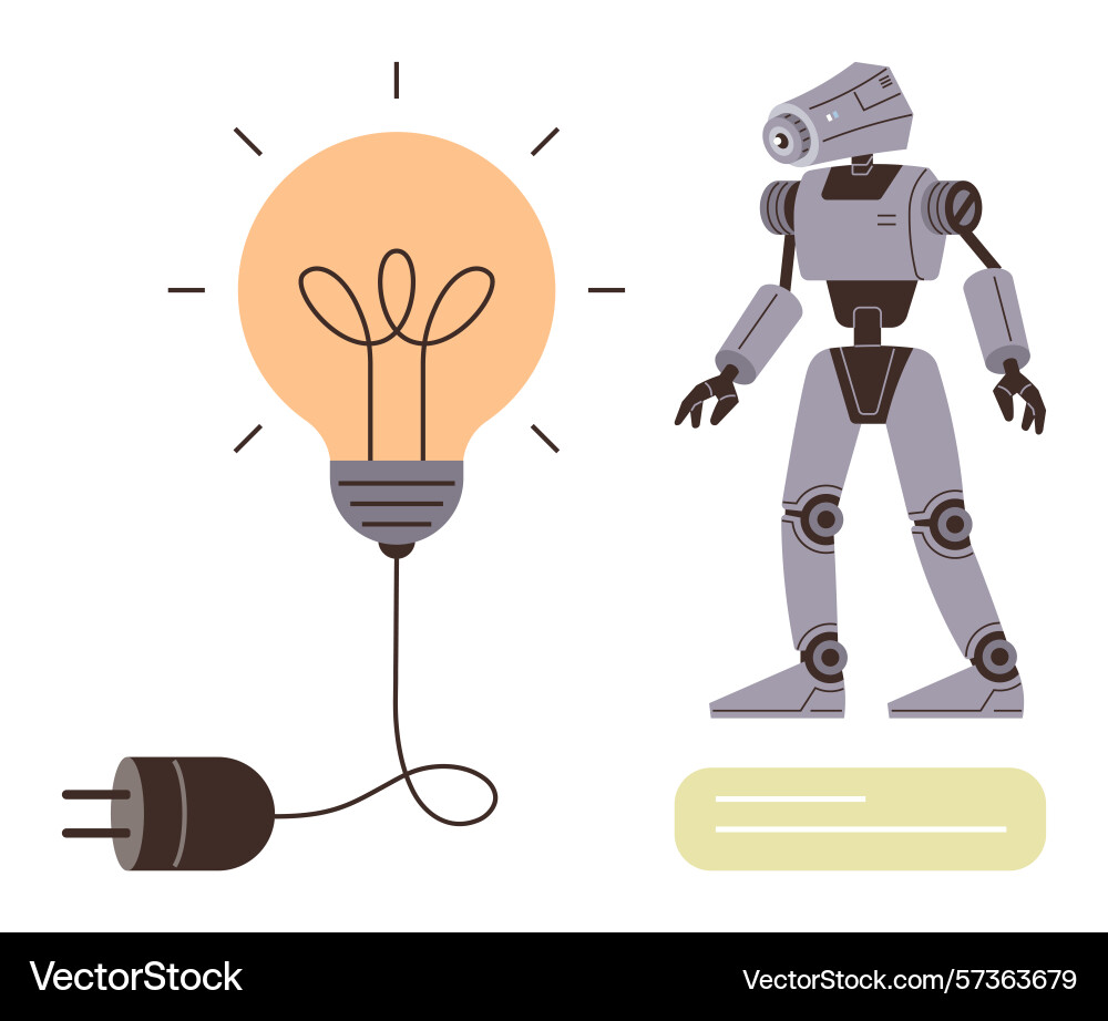 Robot with mechanical design next to illuminated Robot with mechanical design next to illuminated vector image