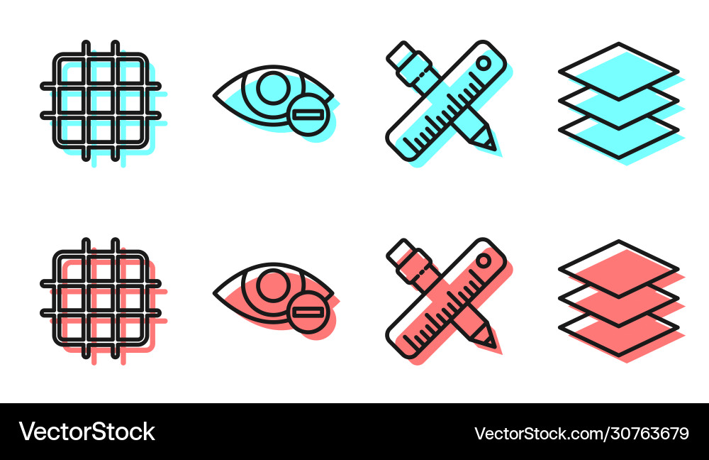 Set line crossed ruler and pencil grid graph Set line crossed ruler and pencil grid graph vector image