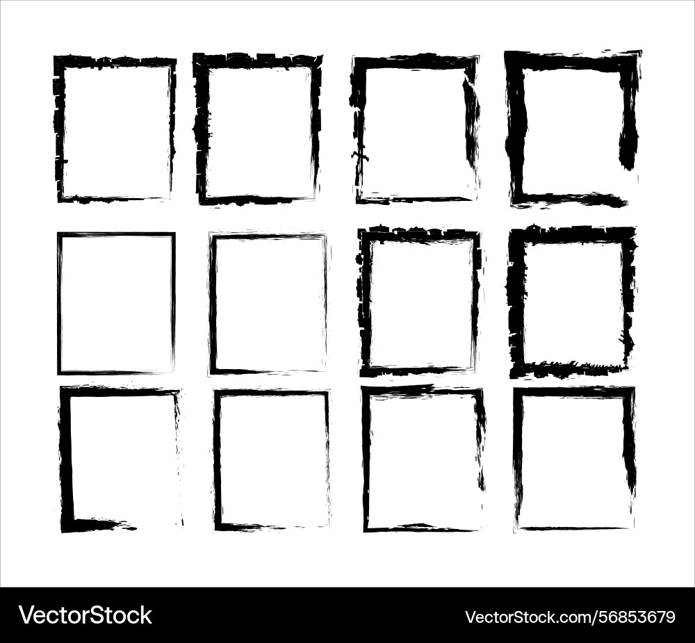 Set of grunge square frames with rough brush Vector Image