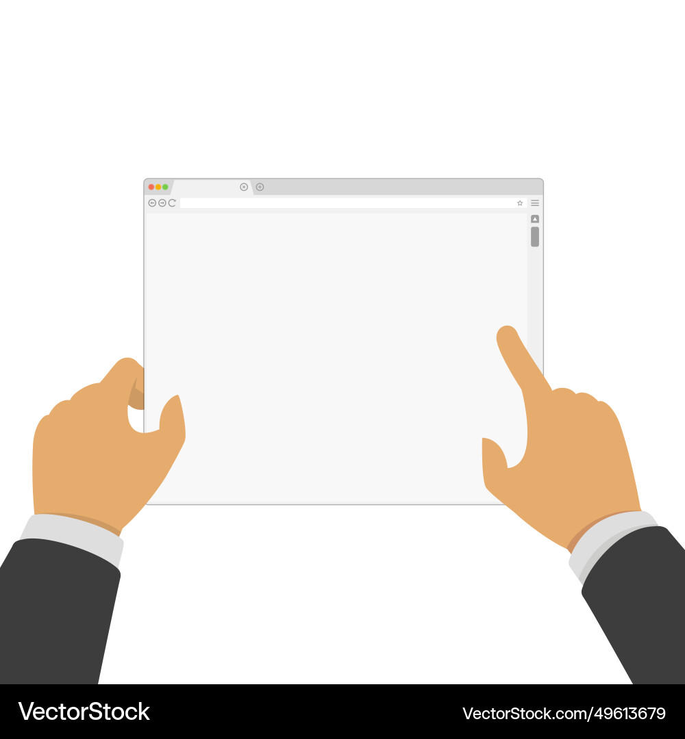 Simple web browser window in businessman hands Simple web browser window in businessman hands Vector Image