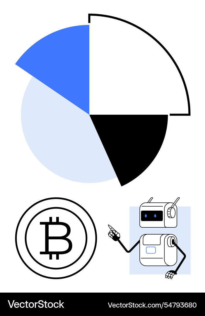 Abstract pie chart with bitcoin symbol and chatbot Abstract pie chart with bitcoin symbol and chatbot Vector Image