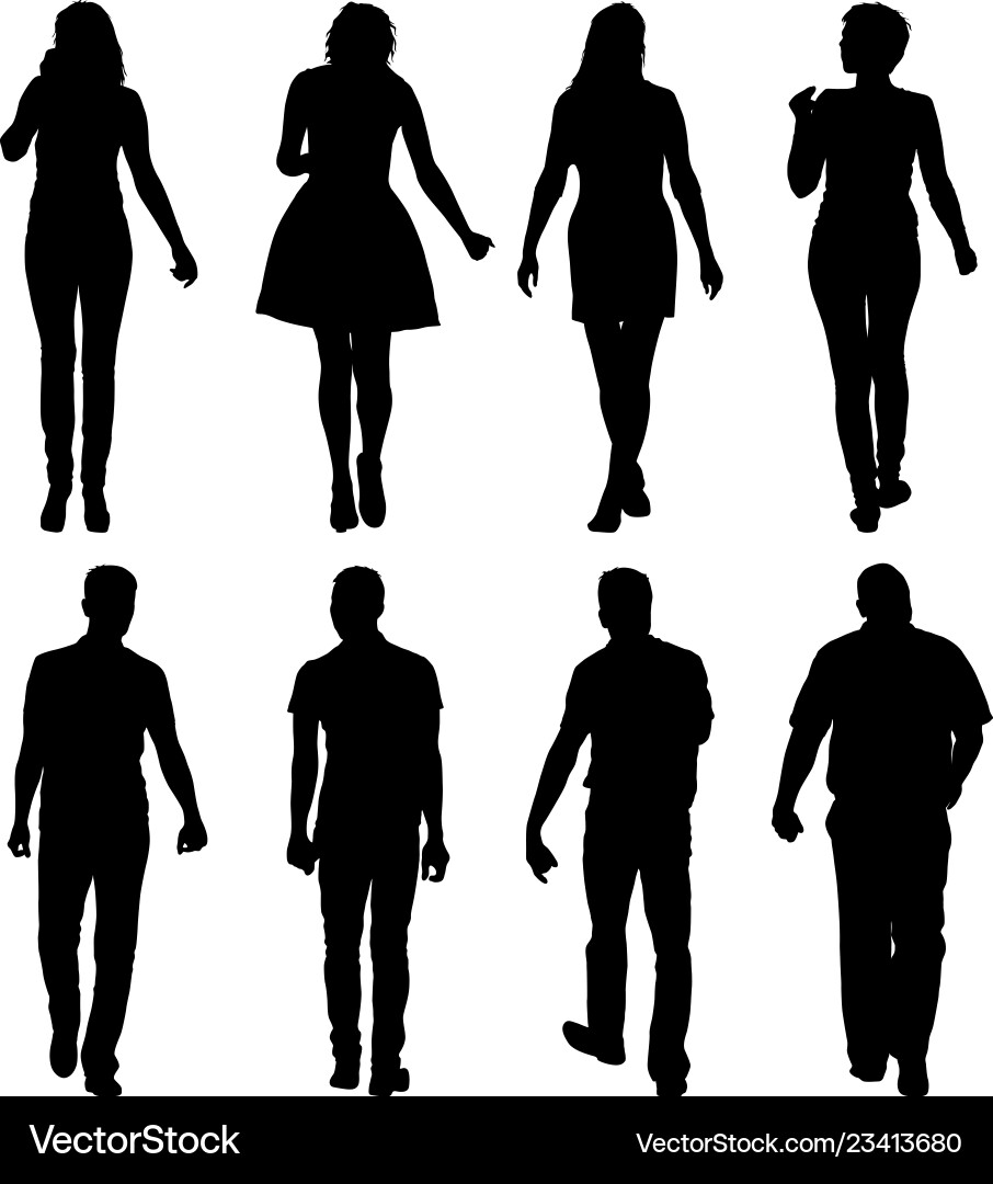 Black silhouette group of people standing Black silhouette group of people standing vector image