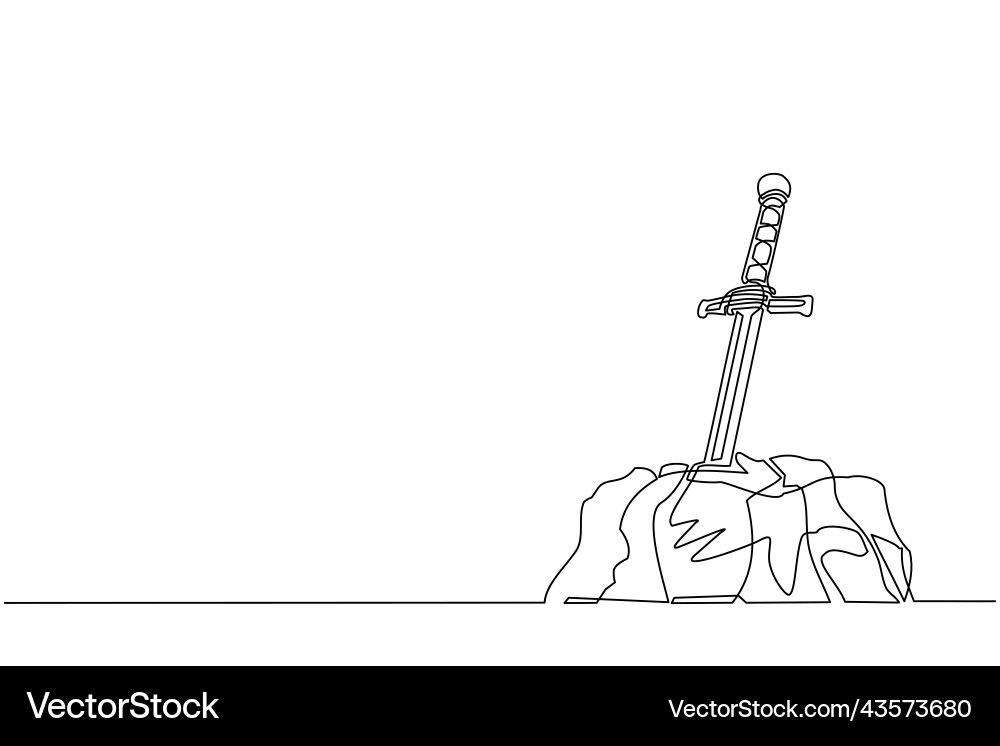 Continuous one line drawing excalibur sword stuck Continuous one line drawing excalibur sword stuck vector image