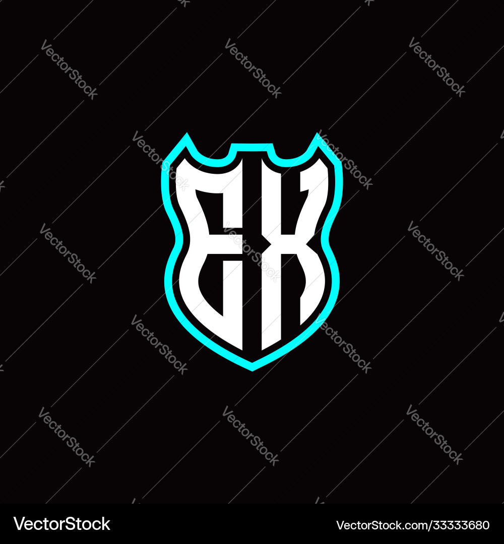 E x initial logo design with shield shape Vector Image