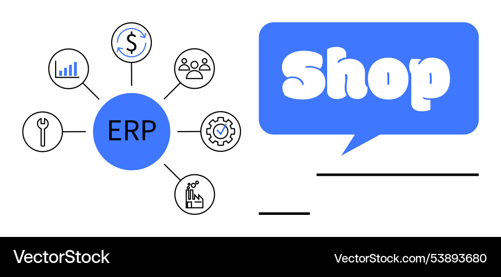 Erp system components with shop speech bubble Erp system components with shop speech bubble vector image