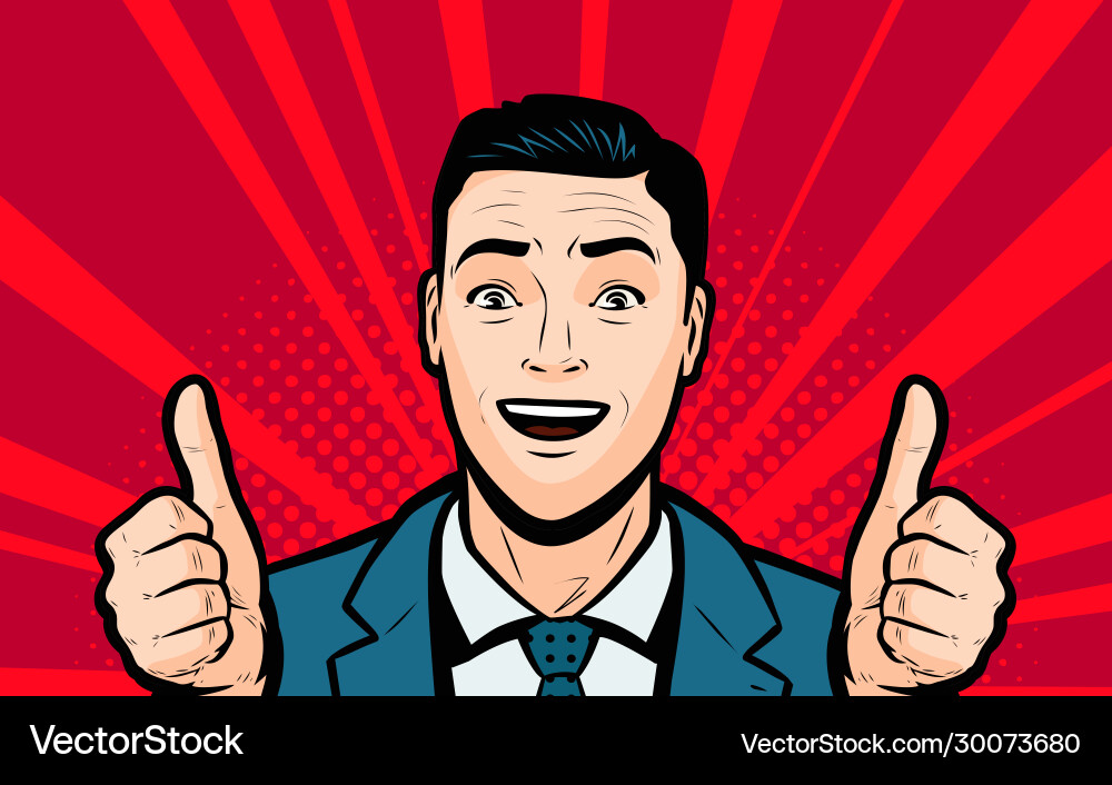 Happy businessman hält seine Daumen nach oben retro comic Happy businessman hält seine Daumen nach oben retro comic vektorbild