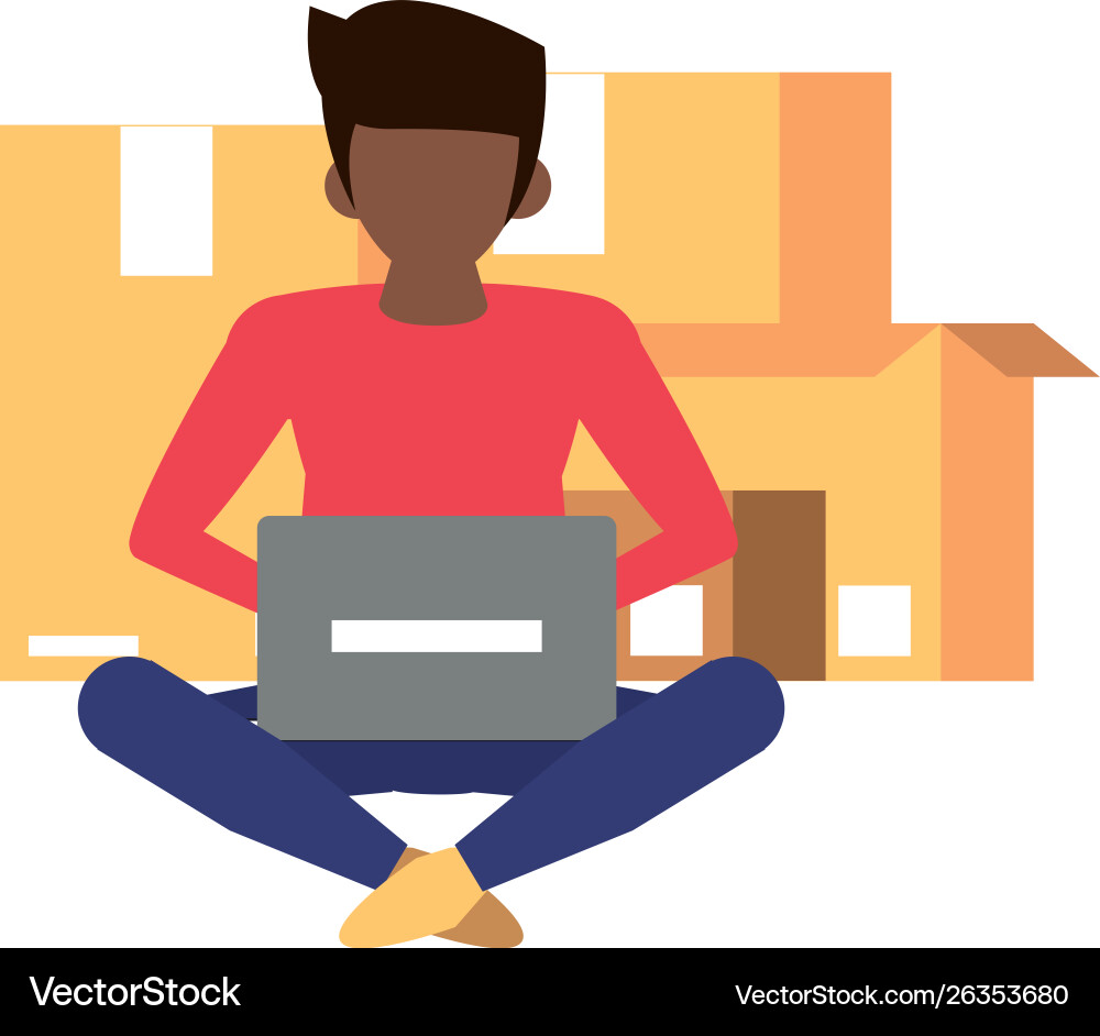 Man using laptop computer cartoon Man using laptop computer cartoon Vector Image