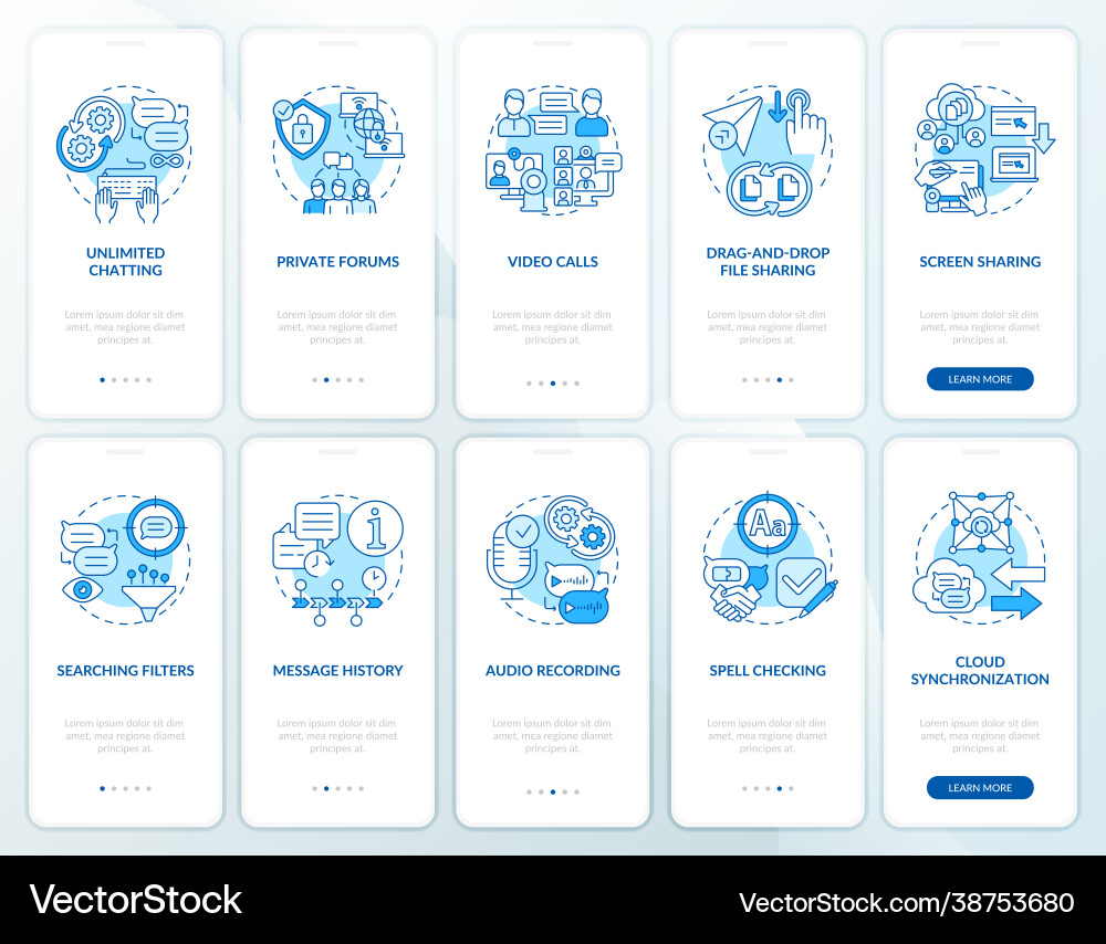 Message software blue onboarding mobile app page Message software blue onboarding mobile app page vector image