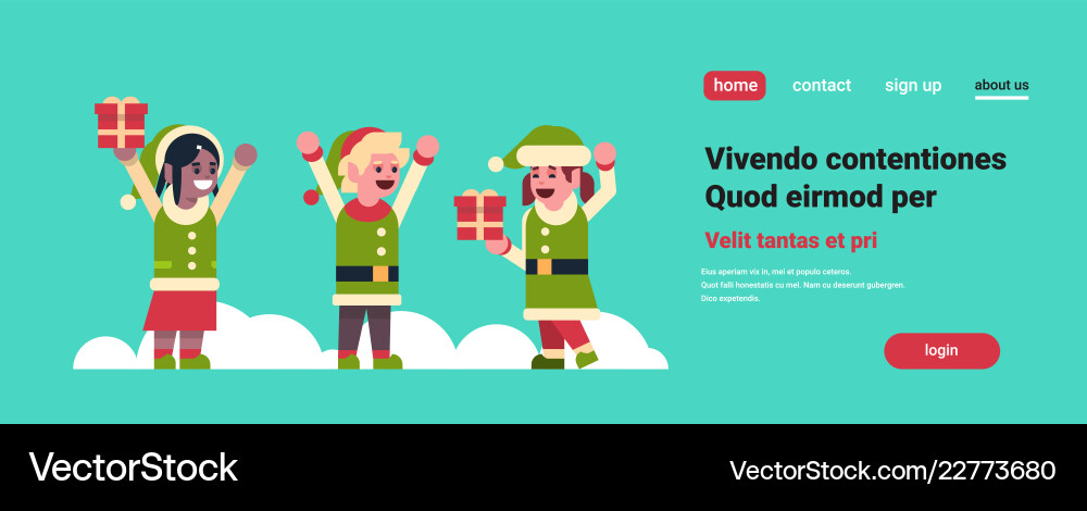 Mix race elves girl boy santa claus helper hold Mix race elves girl boy santa claus helper hold vector image