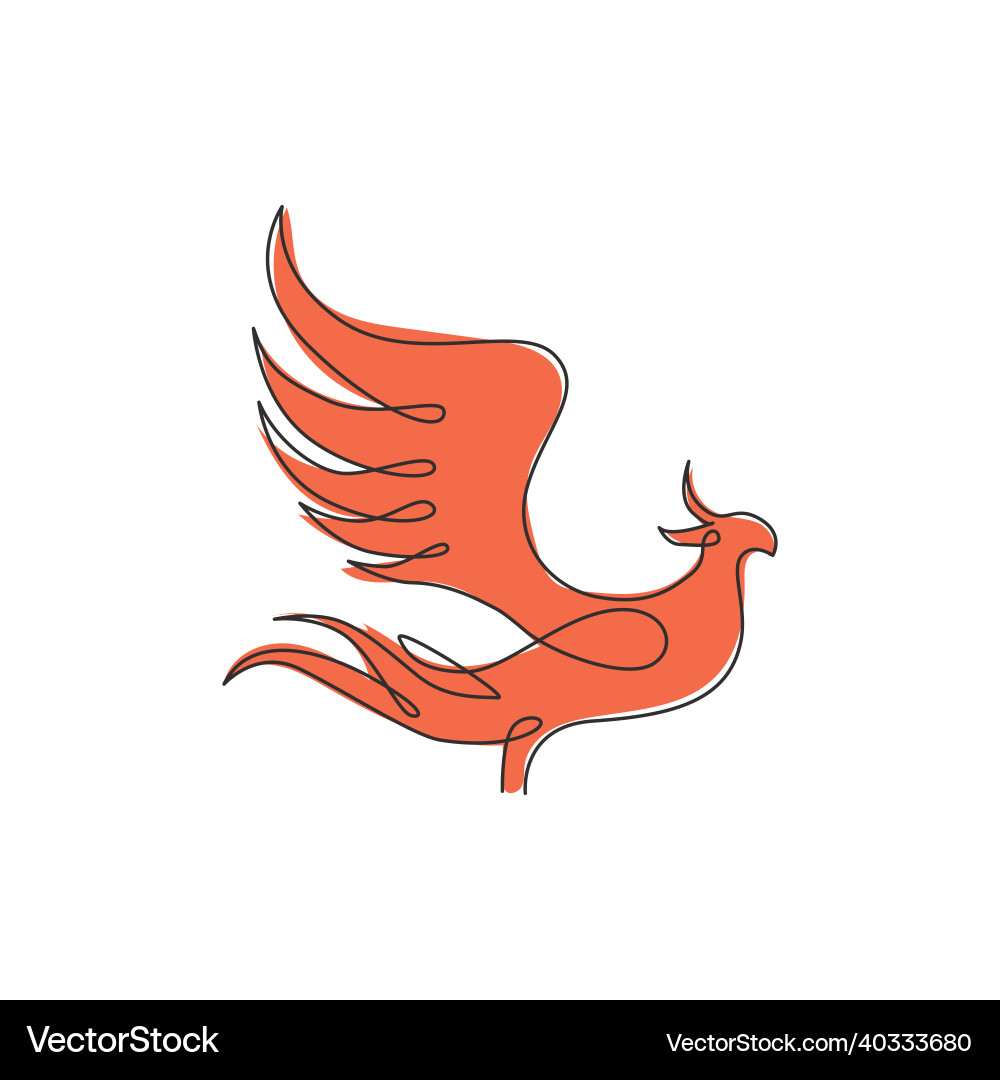 One continuous line drawing of elegant phoenix Vector Image
