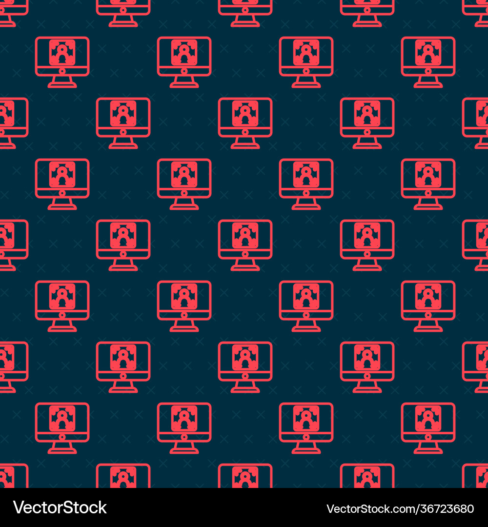 Red line monitor with face recognition icon Red line monitor with face recognition icon Vector Image