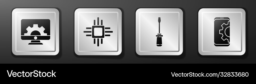 Set computer monitor and gear processor Vector Image