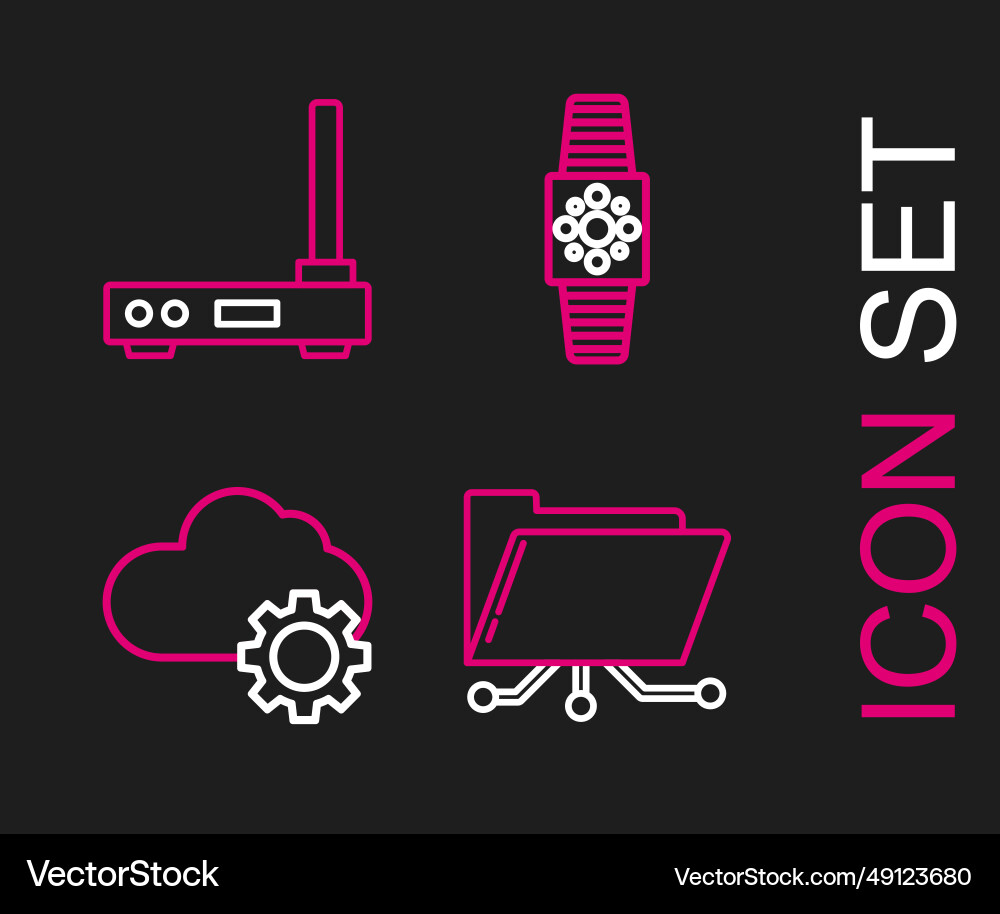 Set line folder and lock cloud technology data Set line folder and lock cloud technology data vector image