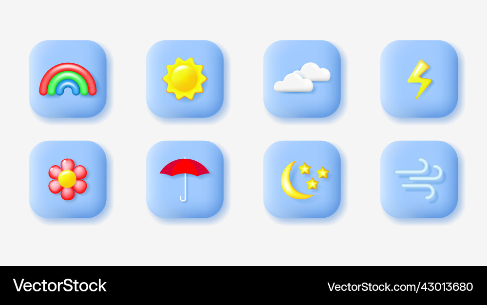 Weather icons set realistic 3d objects Weather icons set realistic 3d objects vector image