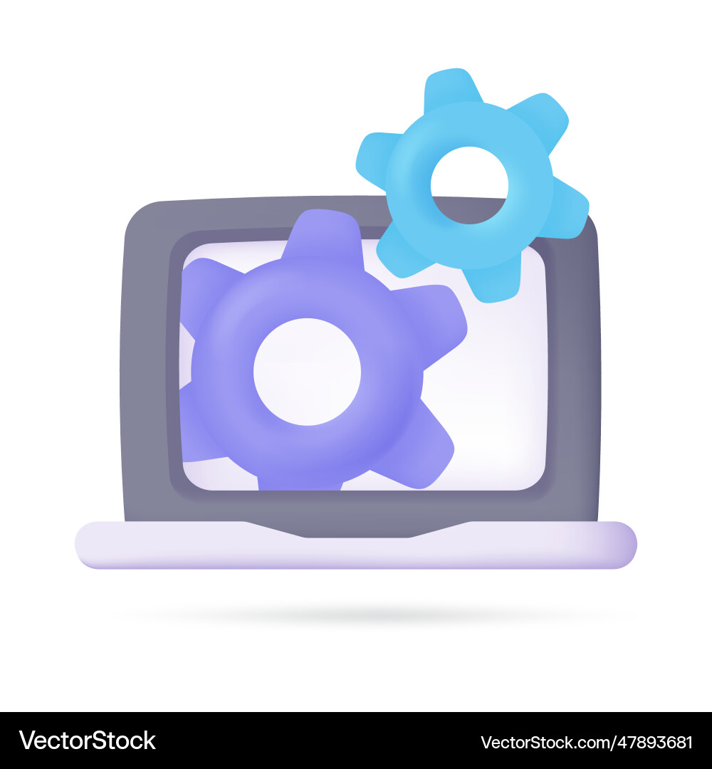 3d gears in a computer monitor online web site 3d gears in a computer monitor online web site vector image