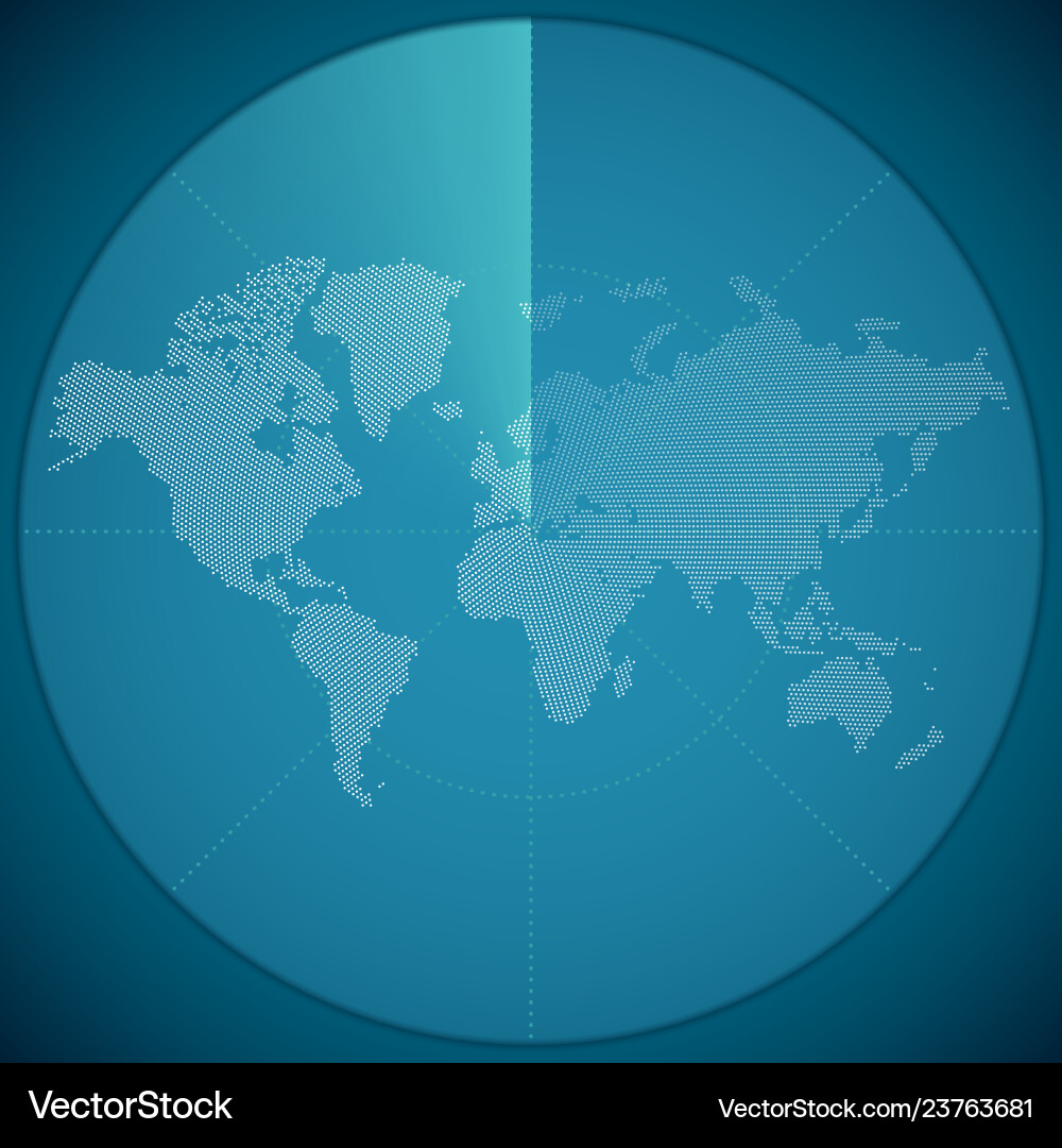 Concept of world map on digital sonar display Vector Image