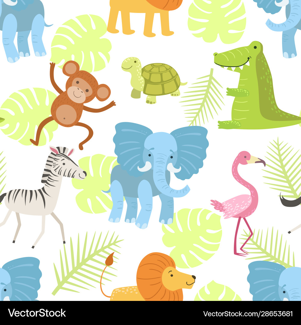 Cute african animals and birds seamless pattern Cute african animals and birds seamless pattern vector image