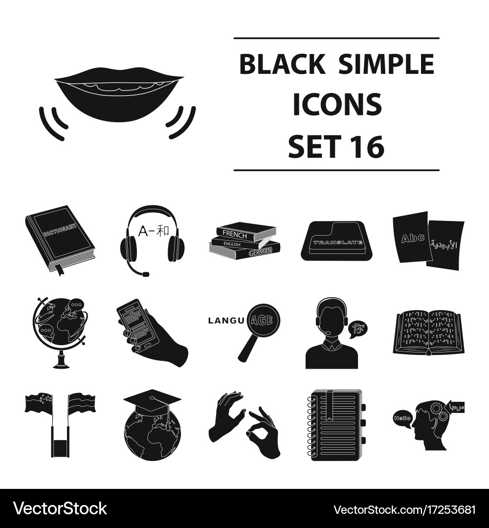 Interpreter and translator set icons in black Vector Image
