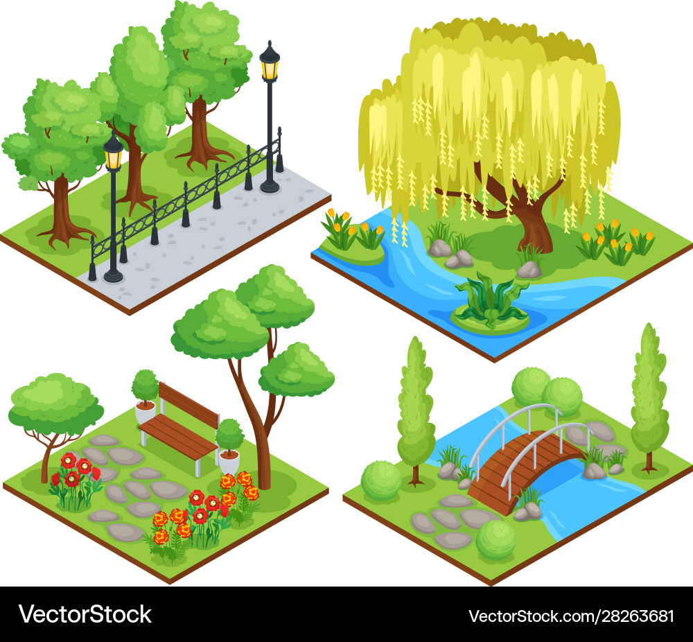 Nature park isometric compositions Royalty Free Vector Image